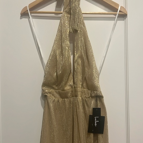 Lulu’s Be A Star ⭐️ 🌟✨💫Gold Halter Maxi Dress Gown NWT SZ XS - Picture 5 of 6